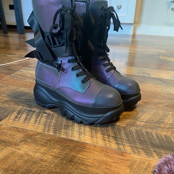 Dolls kill Holographic Lace-Up Women's Boots - Picture 3 of 8